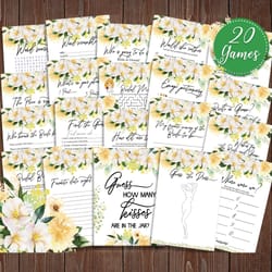 yellow bridal shower games bundle, bridal shower games printable, bridal shower party, hen party games, bride to be