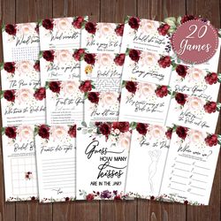 red rose bridal shower games bundle, bridal shower games printable, bridal shower party, hen party games, bride to be
