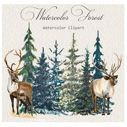 Watercolor clipart, Christmas trees clipart, Christmas clipart