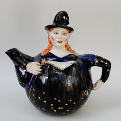 funny teapot witch sculpture handmade porcelain art teapot night fairy lady figurine teapot fairy style festive teaparty