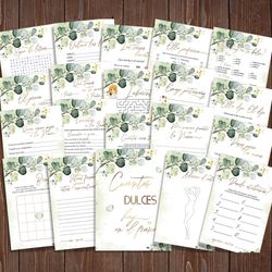 eucalyptus floral despedida de soltera despedida de soltera juegos, spanish bridal shower games, bridal games in spanish