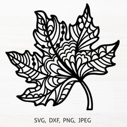 Zentangle Maple Leaf SVG, Fall Autumn cut file