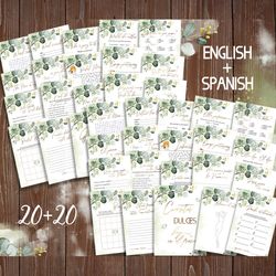 Eucalyptus Bilingual Bridal Shower Games Despedida de Soltera Juegos Spanish English Bridal Shower Games Printable