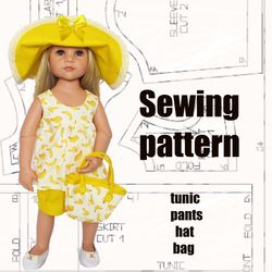 pdf pattern for gotz doll 48-50 cm/18-20", outfit for doll, gotz doll clothes, gotz outfit, doll hat bag tunic for gotz