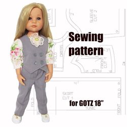 pdf pattern for gotz doll 48-50 cm/18-20", outfit for doll, gotz doll clothes, gotz outfit, doll blouse pants vest gotz