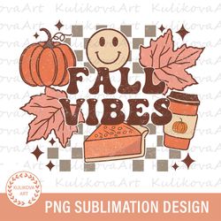 retro fall vibes png, fall sublimation design, smiley face png