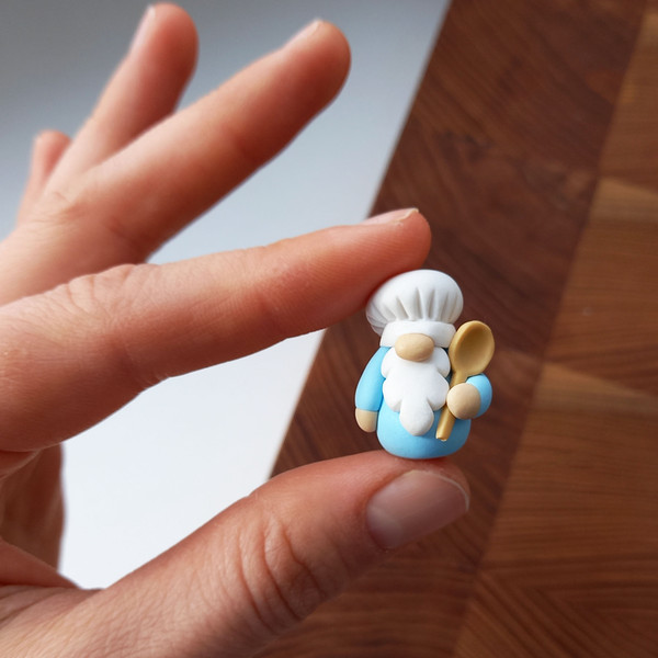 Kitchen gnome - miniature chef gnome - tiny clay gnome gift 3.jpg