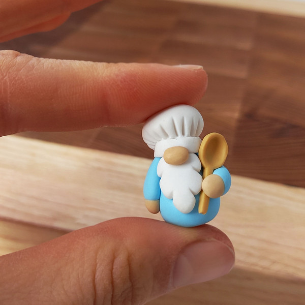 Kitchen gnome - miniature chef gnome - tiny clay gnome gift.jpg