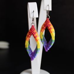 Rainbow beaded long earrings  pride flag earrings dangle, statement earrings, gift for girlfriend