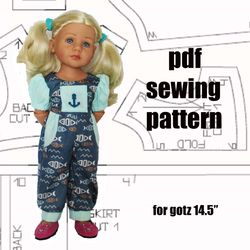 Pdf pattern for  Gotz Little Kidz doll 36cm/14, jumpsuit for doll, Gotz doll clothes, Gotz jumpsuit, doll dress for Gotz