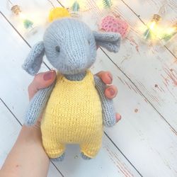 Safari nursery decor elephant baby gift knitted stuffed toy elephant lovey