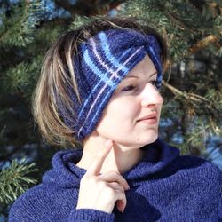 Wool headband for women, Knit ear warmer, Alpaca double headband, Winter hat