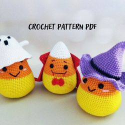Candy corn Witch, Vampire, Ghost, halloween decor, Crochet pattern, PDF