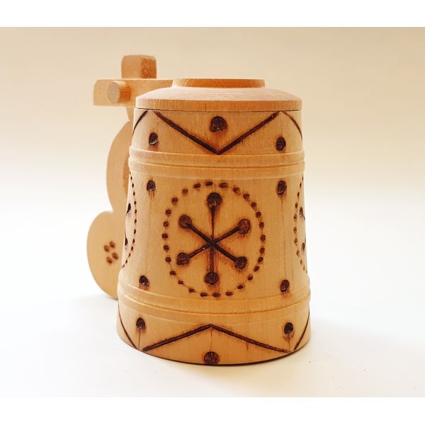 3 Vintage Wooden Mug with the lid Carved Wood with pyrography  Made in USSR 1970’s.jpg