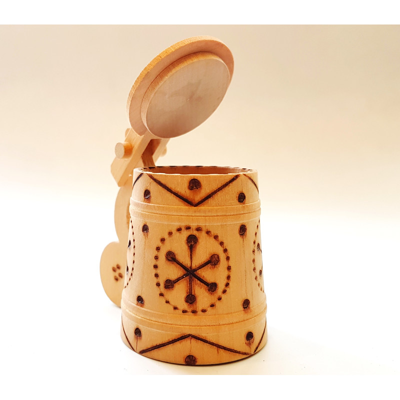 4 Vintage Wooden Mug with the lid Carved Wood with pyrography Made in USSR 1970’s.jpg