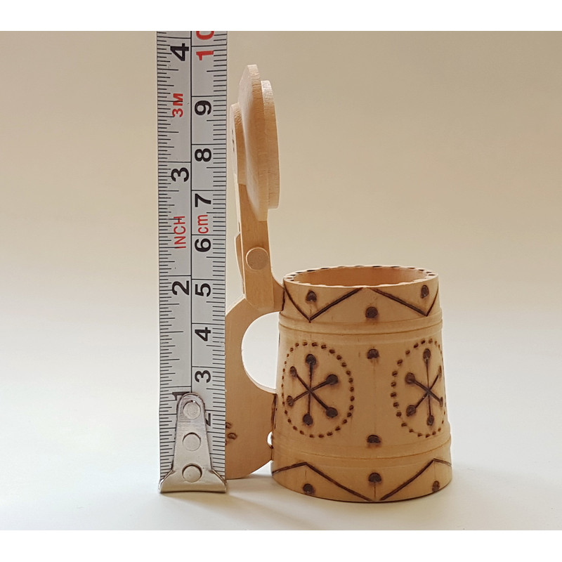 12 Vintage Wooden Mug with the lid Carved Wood with pyrography Made in USSR 1970’s.jpg