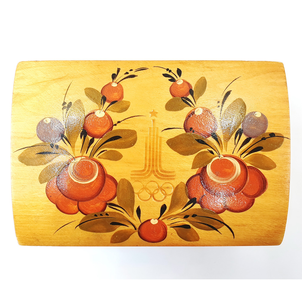 2 Vintage Wooden Casket box Gorodets painting Olympic Games in Moscow 1980.jpg