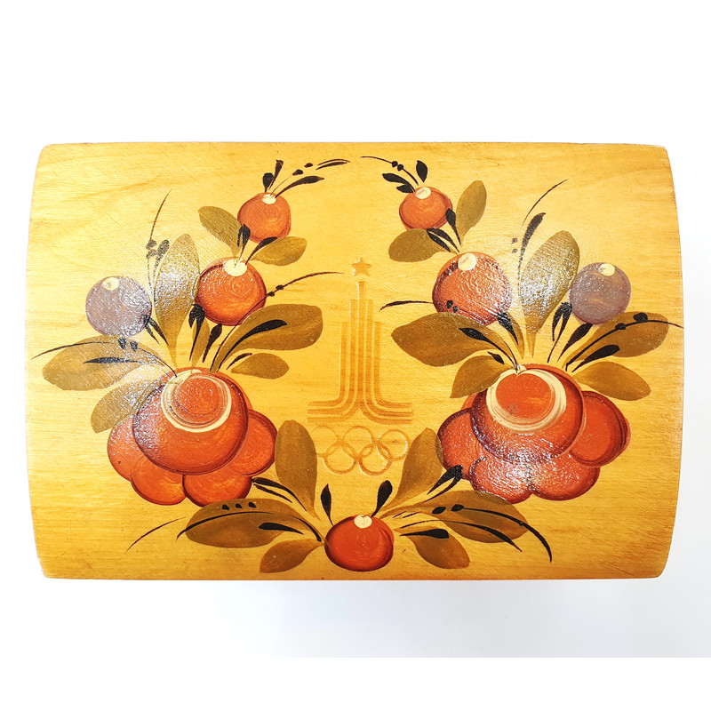 2 Vintage Wooden Casket box Gorodets painting Olympic Games in Moscow 1980.jpg