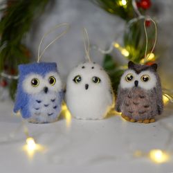 Christmas owl toys, gift for owl lovers, Christmas decorations, felted animals, Christmas ornaments