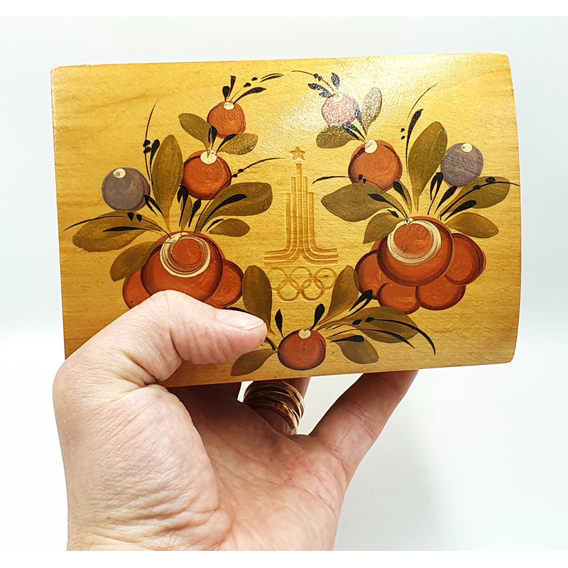 11 Vintage Wooden Casket box Gorodets painting Olympic Games in Moscow 1980.jpg
