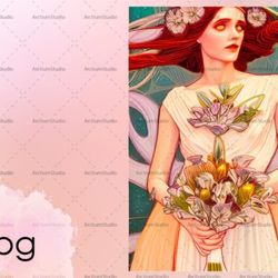 portrait of a bridal girl in art nouveau graphic