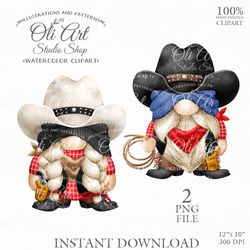 Cowboy Gnomes Clip Art, Cowboy Hat, Hand painted clipart, Instant Download. Digital Download. OliArtStudioShop