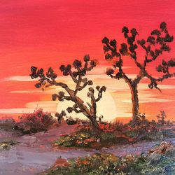 Desert Landscape Arizona Painting Sunset Oil Original Painting Cactus Impasto by Nadia Hope