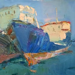 "the two ships on the sea" oil on canvas, original painting, plain air painting w 80.00cm x h 60.00cm x d 2.50cm