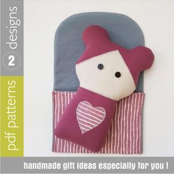 Mini Doll in sleeping bag set of 2 sewing patterns pdf, 2 digital tutorials in English