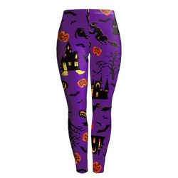 Violet Witch Halloween Leggings Womens Printed Spooky Halloween Pattern Leggings Hight Waisted Gothic