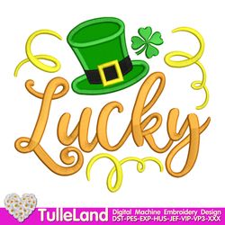 St Patrick's Day Lucky Green Shamrock Lucky with Leprechaun Hat Gnome with clover Applique Design for Machine Embroidery