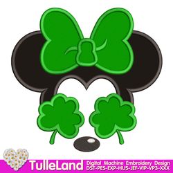 Mouse with glasses Sunglasses clover head St.Patrick's Day Irish Shamrock Green Applique Design for Machine Embroidery