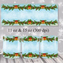 christmas floral mug sublimation, snow mug wrap design png