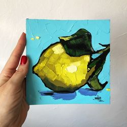Lemon Painting Food Oil Original Art Mini Texture Artwork Home Decor Kitchen Art