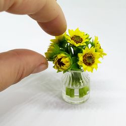 Miniature bouquet sunflowers in vase , Handmade