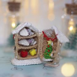 Miniature Christmas gift bunny house dollhouse miniatures tiny home micro crochet animals cute gift for mom sister
