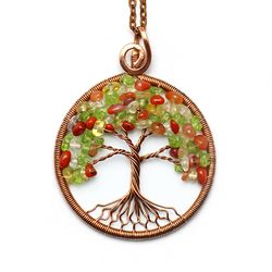 Carnelian Citrine Peridot Necklace Tree Of Life Pendant Protection Necklace 7th Anniversary Gift For Women Gift For Men