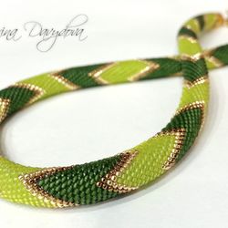Bead crochet necklace - Green Lime necklace for woman