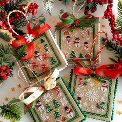 Christmas Ornaments cross stitch pattern, Set of 4 Snowmen Ornamentsby CrossStitchingForFun Instant Download