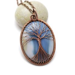 copper anniversary gift for wife tree of life necklace agate pendant protection necklace