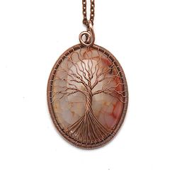 7th anniversary gift for wife spiritual necklace copper tree of life necklace wire wrapped agate pendant