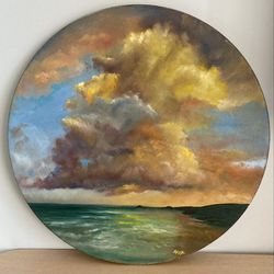 Clouds Oil Painting, Original Oil Painting On Canvas, 16 by 16 in, Landscape Painting, Sky Wall Art, Wall Decor