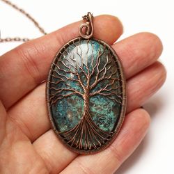 Statement Azurite Tree Of Life Necklace Protection Necklace Spiritual Jewelry Anniversary Gift For Wife Gift For Mom