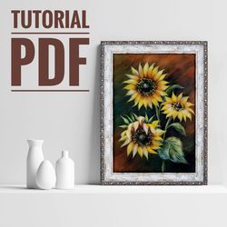 Sunflowers Painting pattern PDF in English, Wool Felting tutorial, Instant Download, Beginner Friendly