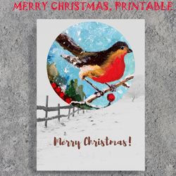 Red Bird Christmas Card, Digital greeting card, Christmas E-card