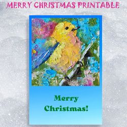 Merry Christmas Card, Holiday Cheer Card, Bird Christmas Printable E-card, Digital greeting card