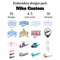 Nike BIG PACK Embroidery Design, custom logo swoosh file, 16 designs, 4-5 sizes, Instant Download