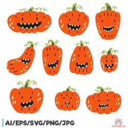 Halloween Characters Orange Pumpkins Clipart