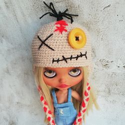 Blythe hat crochet beige Monster for custom blythe halloween outfit doll fashion clothes blythe accessories