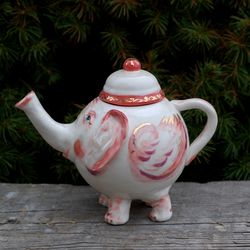 Miniature teapot Pink Elephant Collectible Decorative figurine Small teapot Winged little elephant Present for luck